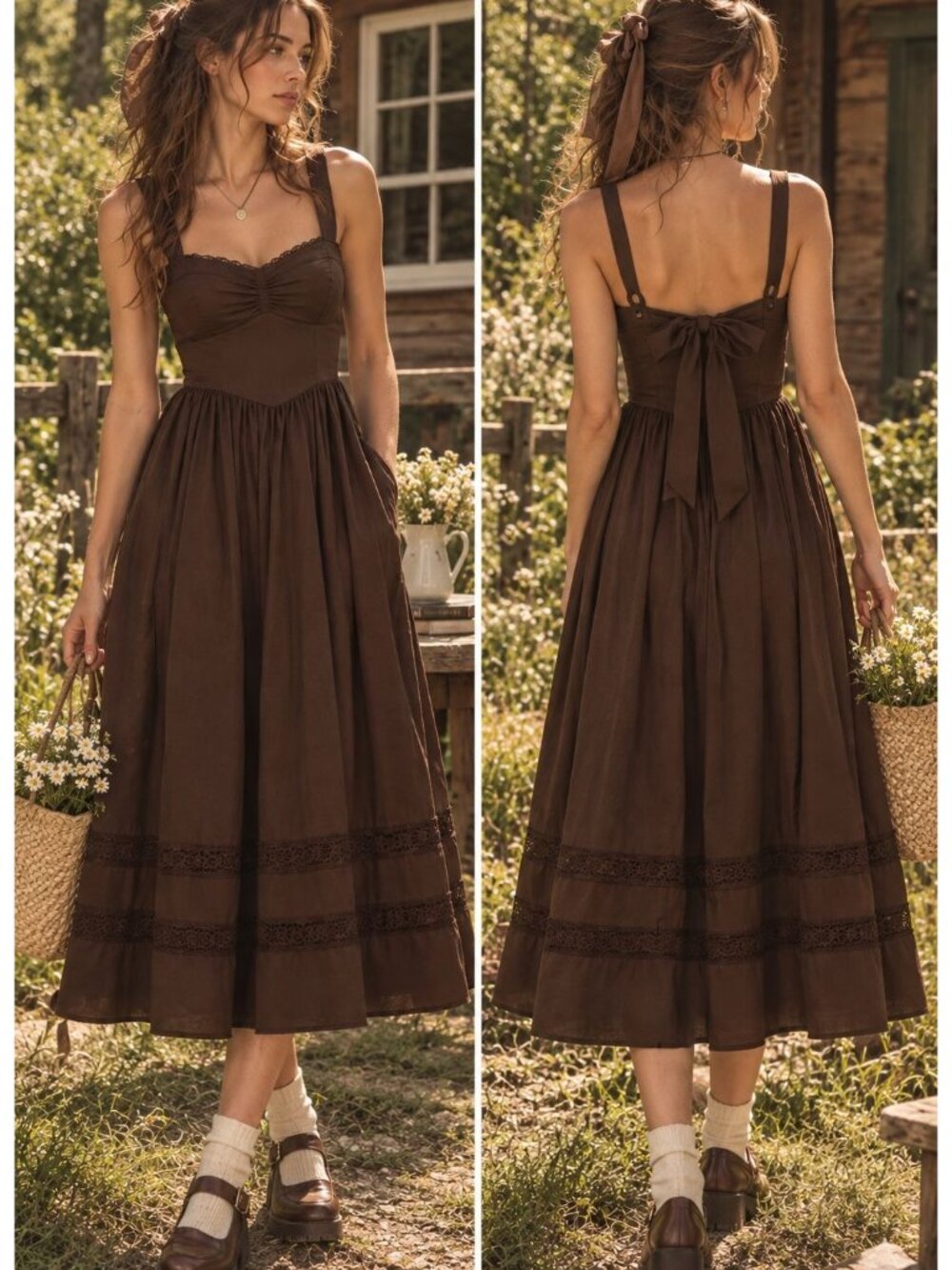 American Eagle Brown Corset Midi Tiered Dress Lace Sz XS Coquette Cottagecore